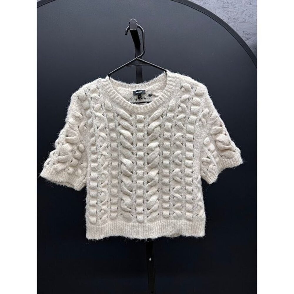 Express Cable Knit Short Sleeved Wool Blend Sweater